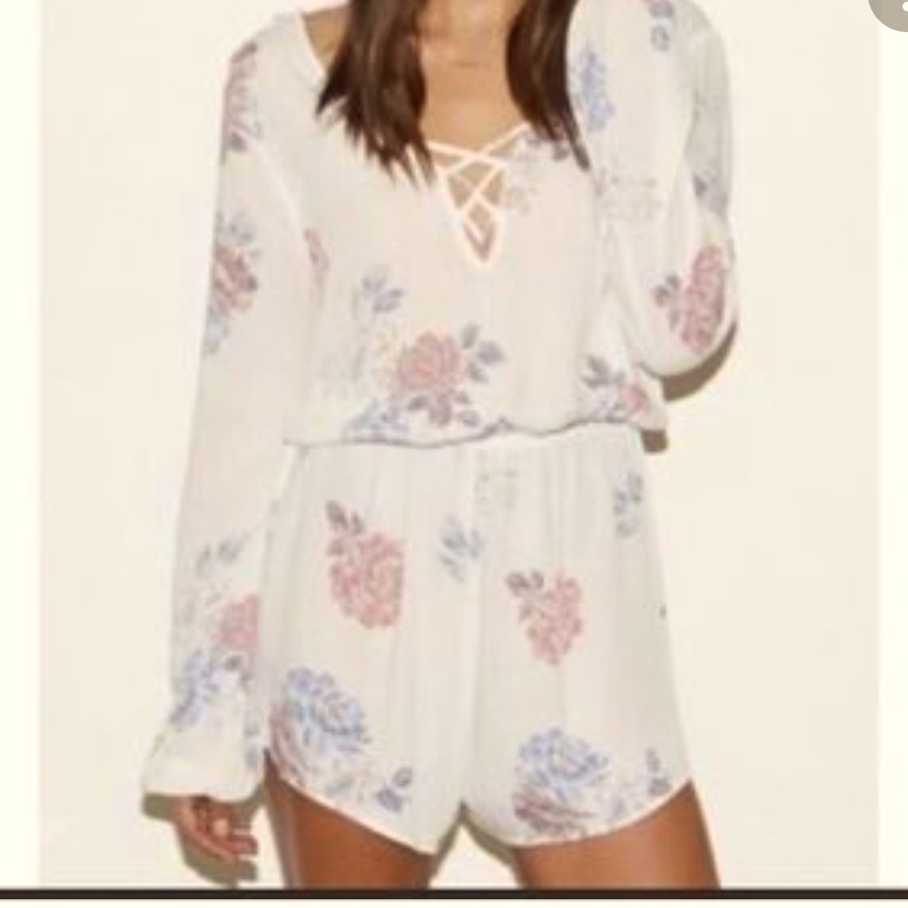 KENDALL & KYLIE Cream Floral Ladder Neck Rayon Romper